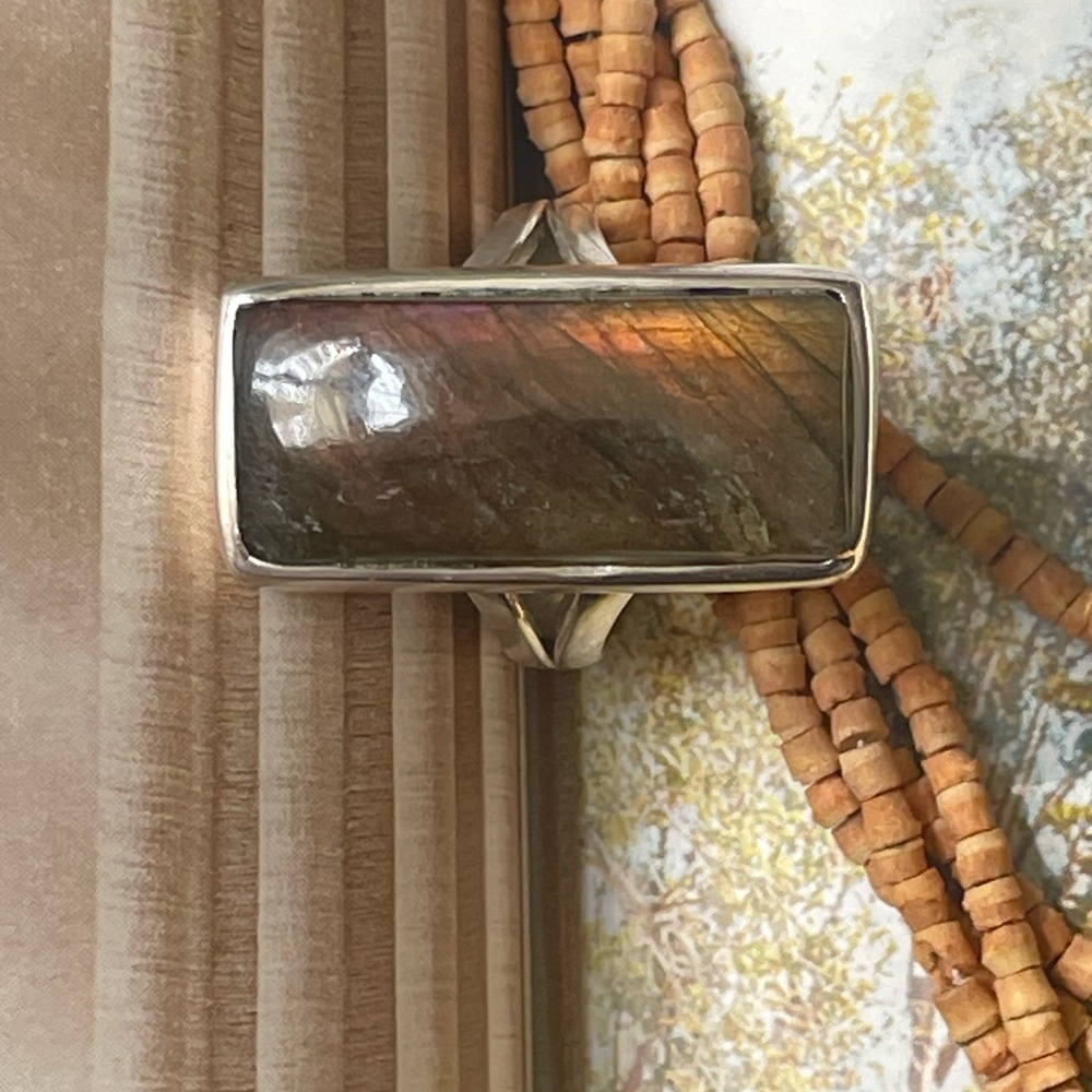 “BOHO” 925 Sterling Silver Natural Labradorite Ring | adjustable Ring - Picture 4 of 16